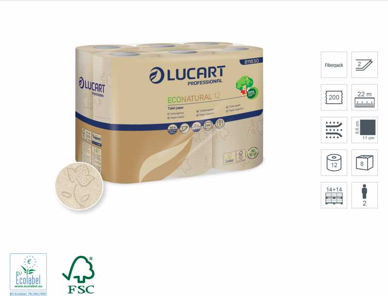 Voir la fiche produit Papier toilette Eco Natural, rouleau de 200 feuilles par colis de 96 rouleaux - LUCART